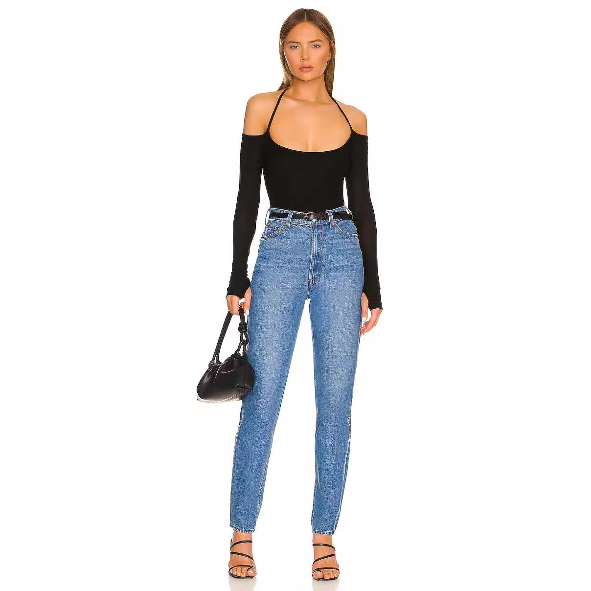 Autumn Long Sleeve Thumb Hole T shirt Sexy Halter off Shoulder Women Clothing Design Blouse Bella Mia